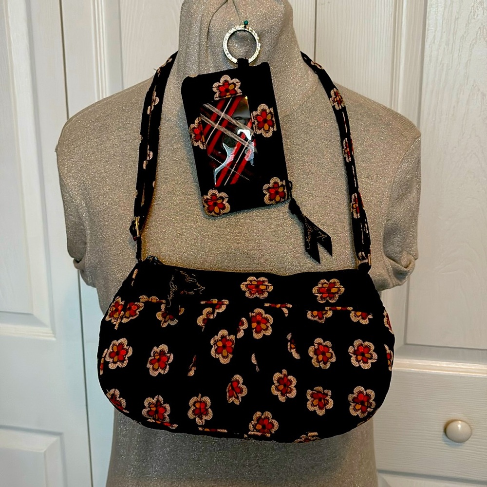 Vera Bradley Bag + Wallet Plaid Lining Red Flowers Shoulder Quilted Crossbody
